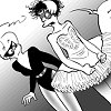 Woman looks at man in ballerina costume