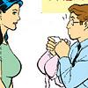 Brandy looking at Frank holding a bra